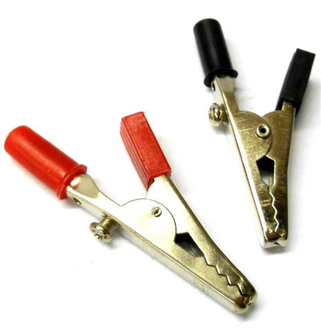 C1404 Aligator Micro Mini Crocodile Clips Clamp Black and Red Pair 50mm Extended