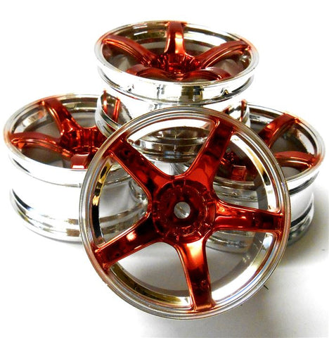 LT-Hub-012-eR 1/10 Scale Racing Touring Car Plastic Wheels Rims 5 Spoke Red x 4
