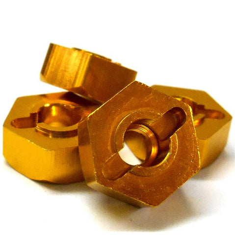 T10068 1/10 Aluminium Alloy Pin Drive Wheel Hex Hub 12mm M12 Yellow x 4