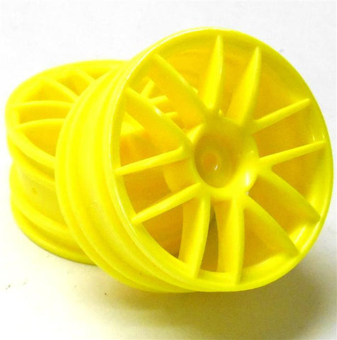 02018 1/10 On Road RC Car Wheels Wheel Rims Plastic x 2 Yellow 12 Spoke