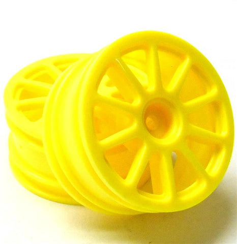 02018N 1/10 On Road RC Car Wheels Wheel Rims Plastic x 2 Yellow 10 Spoke