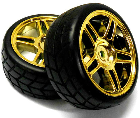 02185 1/10 On Road RC Car Wheels and Tyres x 2 Yellow