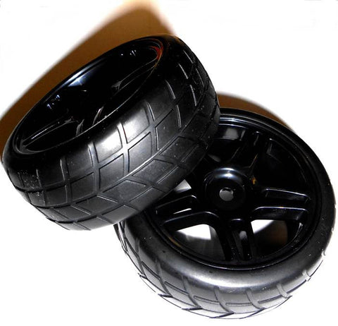 02185 1/10 Scale On Road RC Car Wheels and Tyres x 2 Black 5 Spoke