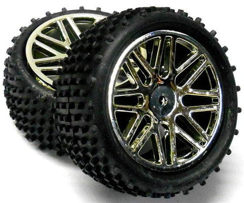 06026 1/10 Scale Off Road RC Buggy Rear Wheels and Tyres x2 Silver V2 HSP