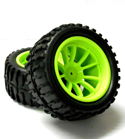 08010GSPK 1.10 Scale Off Road Monster Truck Tyre and Wheel x 2 Green