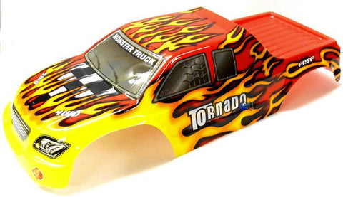 08302 1/8 Scale RC Nitro Monster Truck Body Shell Cover Red Flame Cut