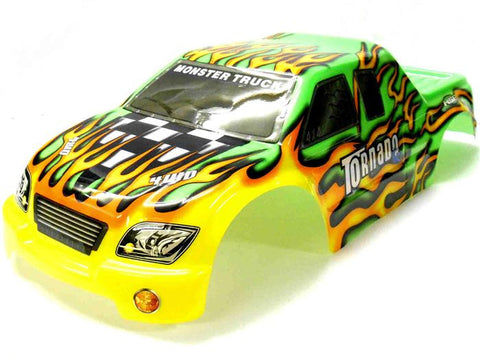08303 1/8 Scale RC Nitro Monster Truck Body Shell Cover Green Flame Cut