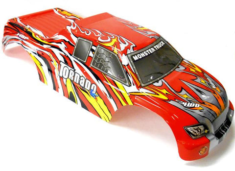 08306 1/8 Scale RC Nitro Monster Truck Body Shell Cover Red Flame Cut