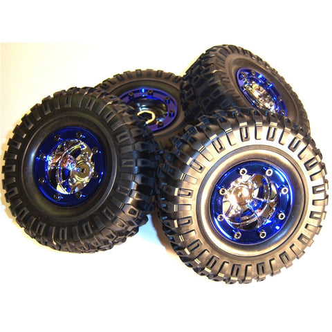 BS703-004 1/10 Scale RC Rock Crawler Off Road Wheels and Tyres 4 Blue Plastic