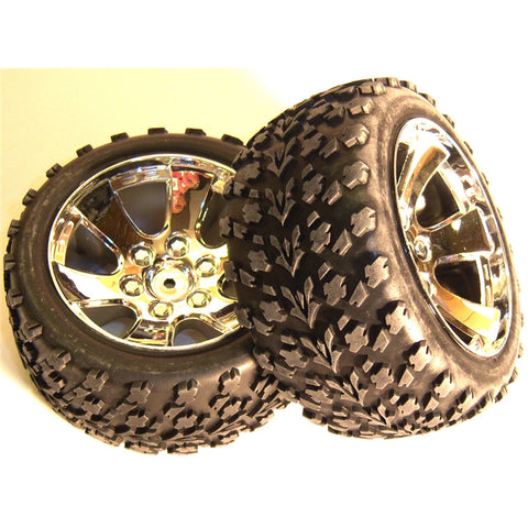 BS903-002 1/10 Scale Off Road Buggy Wheels and Tyres 2 Chrome Painted