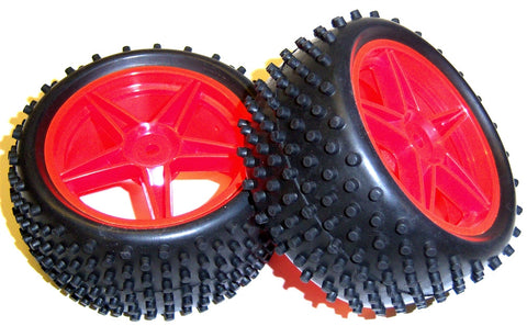 06026 1/10 Scale Off Road RC Buggy Rear Wheels and Tyres x2 Red 5 Spoke HSP