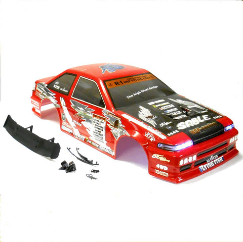 12352R 1/10 Scale Drift Touring Car Body Cover Shell RC Red Cut w Lights