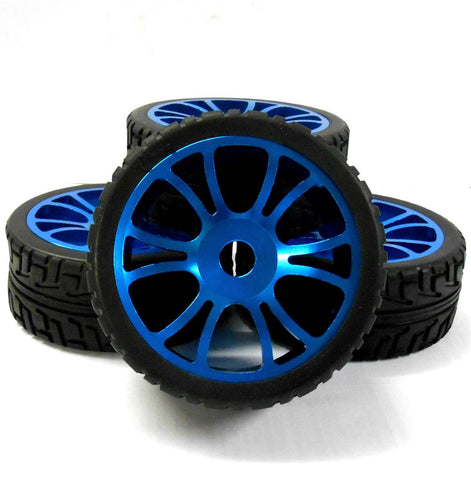 152002B 1/8 Scale Alloy On Road Buggy RC Wheels Tyres Twin 6 Spoke Blue x 4