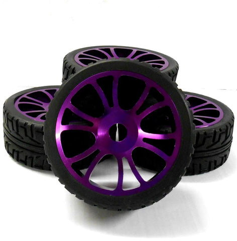 152002P 1/8 Scale Alloy On Road Buggy RC Wheels Tyres Twin 6 Spoke Purple x 4