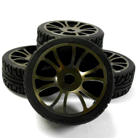 152002T 1/8 Scale Alloy On Road Buggy RC Wheels Tyres Twin 6 Spoke Titanium x 4