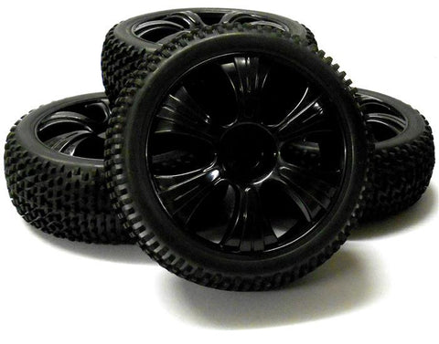 180021 1/8 Scale Off Road Buggy RC Wheels and Block Tread Tyres 6 Spoke Black 4