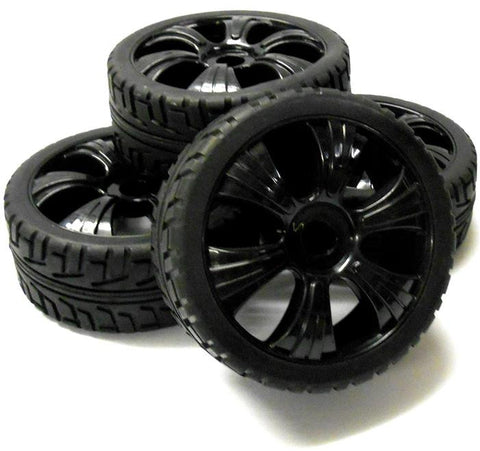 180023 1/8 Scale Buggy RC Wheels and On Road Tread Tyres 6 Spoke Black 4