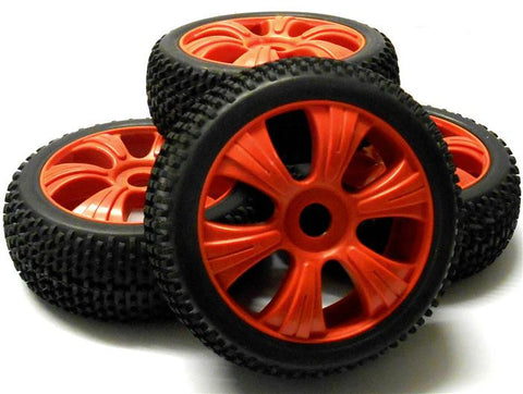 180025 1/8 Scale Off Road Buggy RC Wheels and Block Tread Tyres 6 Spoke Red 4