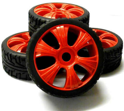 180027 1/8 Scale Buggy RC Wheels and On Road Tread Tyres 6 Spoke Red x 4