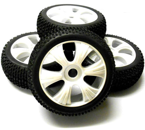 180029 1/8 Scale Off Road Buggy RC Wheels and Block Tread Tyres 6 Spoke White 4