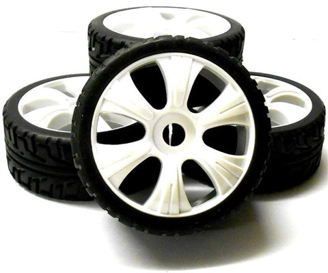 180031 1/8 Scale Buggy RC Wheels and On Road Tread Tyres 6 Spoke White x 4