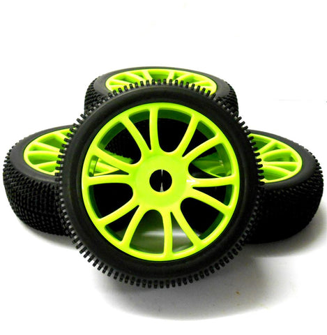 180053 1/8 Scale Off Road Buggy RC Wheels Block Tread Tyres Dual Spoke Green 4