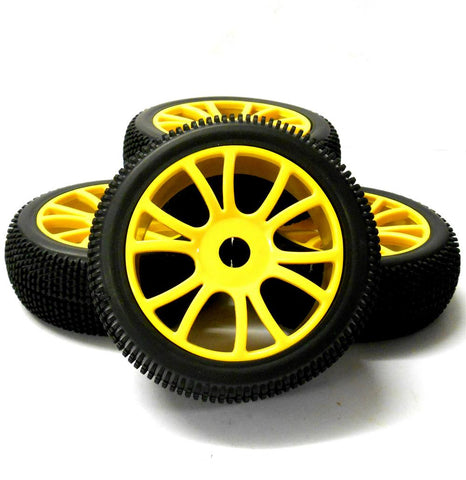 180057 1/8 Scale Off Road Buggy RC Wheels Block Tread Tyres Dual Spoke Yellow 4
