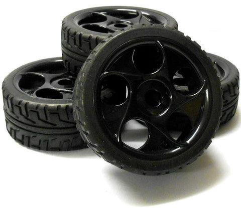 180063 1/8 Scale On Road Buggy RC Wheels and Tyres '5 Holes' Black x 4