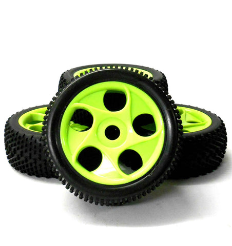 180073 1/8 Scale Off Road RC 10 Spoke Wheels and Tyres Green x 4