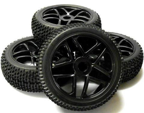 180081 1/8 Scale Off Road Buggy RC 10 Spoke Wheels and Tyres Black x 4