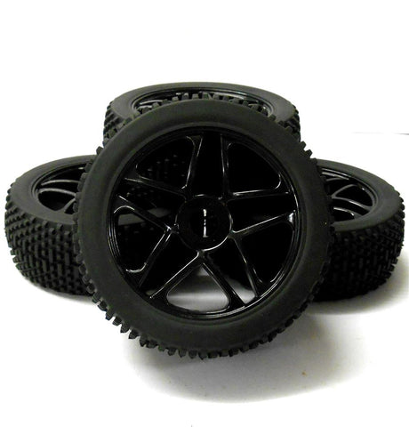 180082 1/8 Scale Off Road Buggy RC Star Wheels and Tyres Black x 4