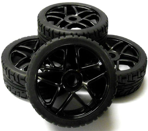 180083 1/8 Scale On Road Buggy RC 10 Spoke Wheels and Tyres Black x 4