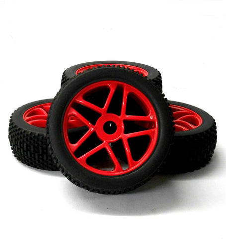 180090 1/8 Scale Off Road RC 10 Spoke Wheels and Tyres Red Star x 4