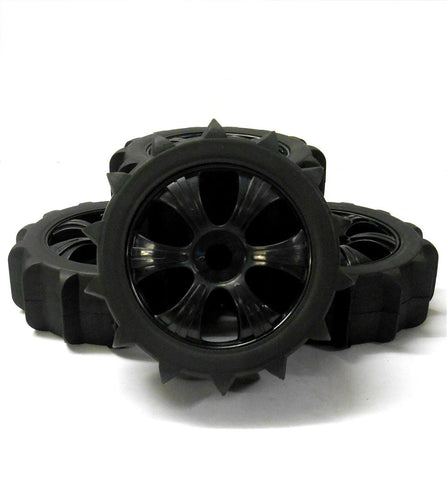 180121 1/8 Scale Sand Snow Buggy RC 6 Spoke Wheels and Tyres Black x 4