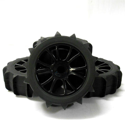 180123 1/8 Scale Sand Snow Buggy RC Dual 6 Spoke Wheels and Tyres Black x 4