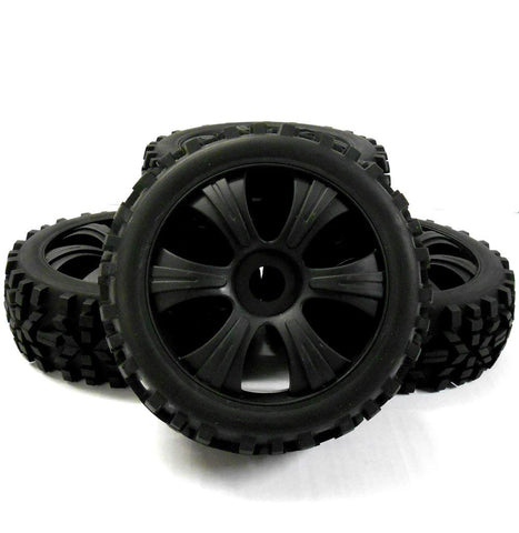 18202 1/8 Scale Off Road Multi Direc Buggy RC 6 Spoke Wheels and Tyres Black x 4
