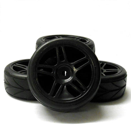 A20031 1/10 On Road Soft Tread Car RC Wheels and Tyres 5 Spoke Dual Black x 4