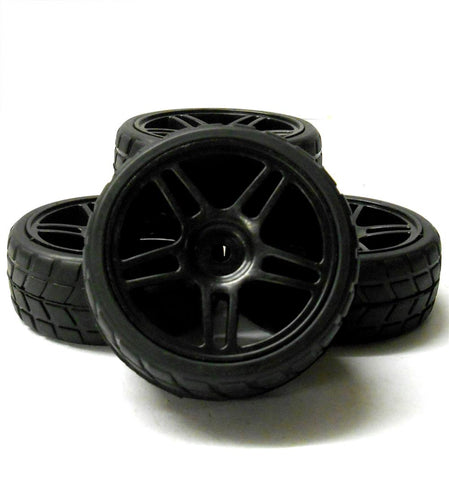 A20111 1/10 On Road Soft Tread Car RC Wheels and Tyres 5 Spoke Dual Black x 4