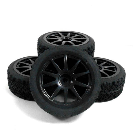 20133 1/10 On Road Soft Road Tread Car RC Wheels and Tyres 10 Spoke Black x 4
