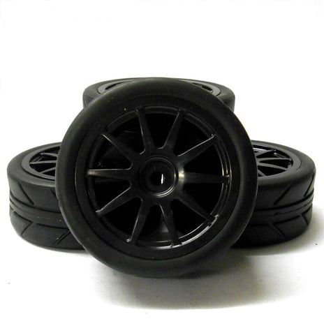 A20231 1/10 On Road Soft Tread Car RC Wheels and Tyres 10 Spoke Black x 4 V2