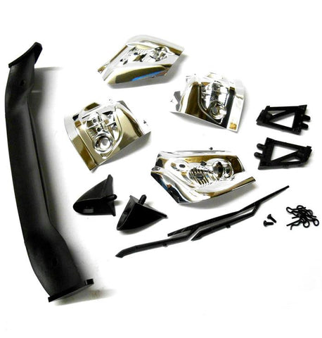 23310T4 RC 1/10 Scale Car Body Shell Spoiler Light Bucket Wipers Clip Kit Chrome