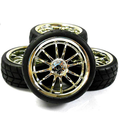 A250045 1/10 On Road Soft V Tread Car RC Wheel and Tyre 12 Spoke Silver Chrome 4