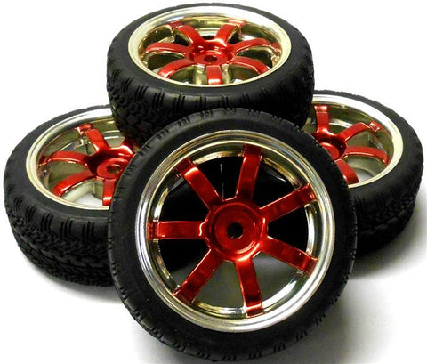 A250120 1/10 On Road Soft Road Tread Car Wheels and Tyre 6 Spoke Red x 4