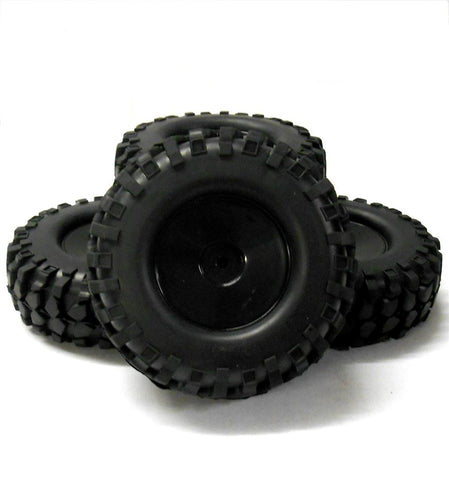 280005 1/10 Off Road Rock Crawler RC Disc Wheels and Tyres Black x 4 Plastic