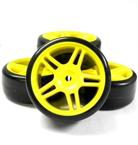 A290036 1/10 Scale On Road Hard Drift Tread Car RC Wheels Tyres 5 Spoke Yellow 4