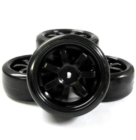 A290106 1/10 Scale On Road Hard Drift Tread Car RC Wheels Tyres 7 Spoke Black 4