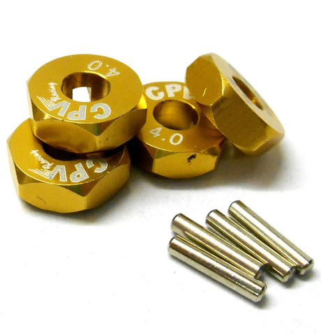 57814A 1/10 Scale RC M12 12mm Alloy Wheel Adaptors With Pins Nut Yellow 4mm