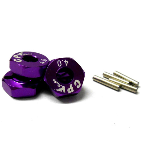 57814P 1/10 Scale RC M12 12mm Alloy Wheel Adaptors With Pins Nut Purple 4mm Wide