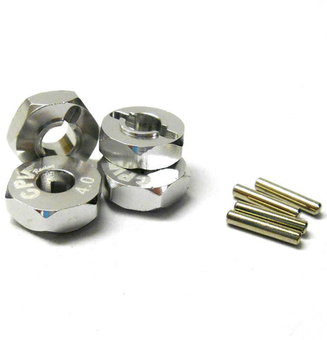 57814S 1/10 Scale RC M12 12mm Alloy Wheel Adaptors With Pins Nut Silver 4mm Wide