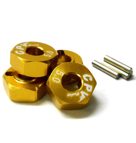 57815A 1/10 Scale RC M12 12mm Alloy Wheel Adaptors With Pins Nut Yellow 5mm Wide